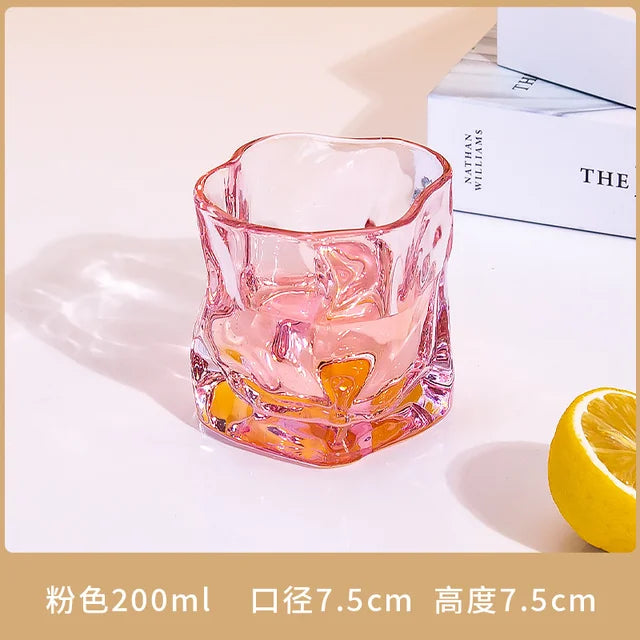 Thick glass beer cup with a twist design